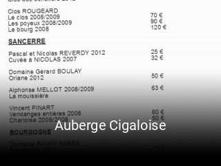 Auberge Cigaloise réservation de table