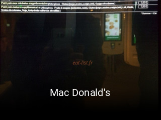 Mac Donald's réservation de table