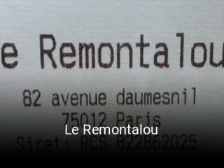 Réserver une table chez Le Remontalou maintenant
